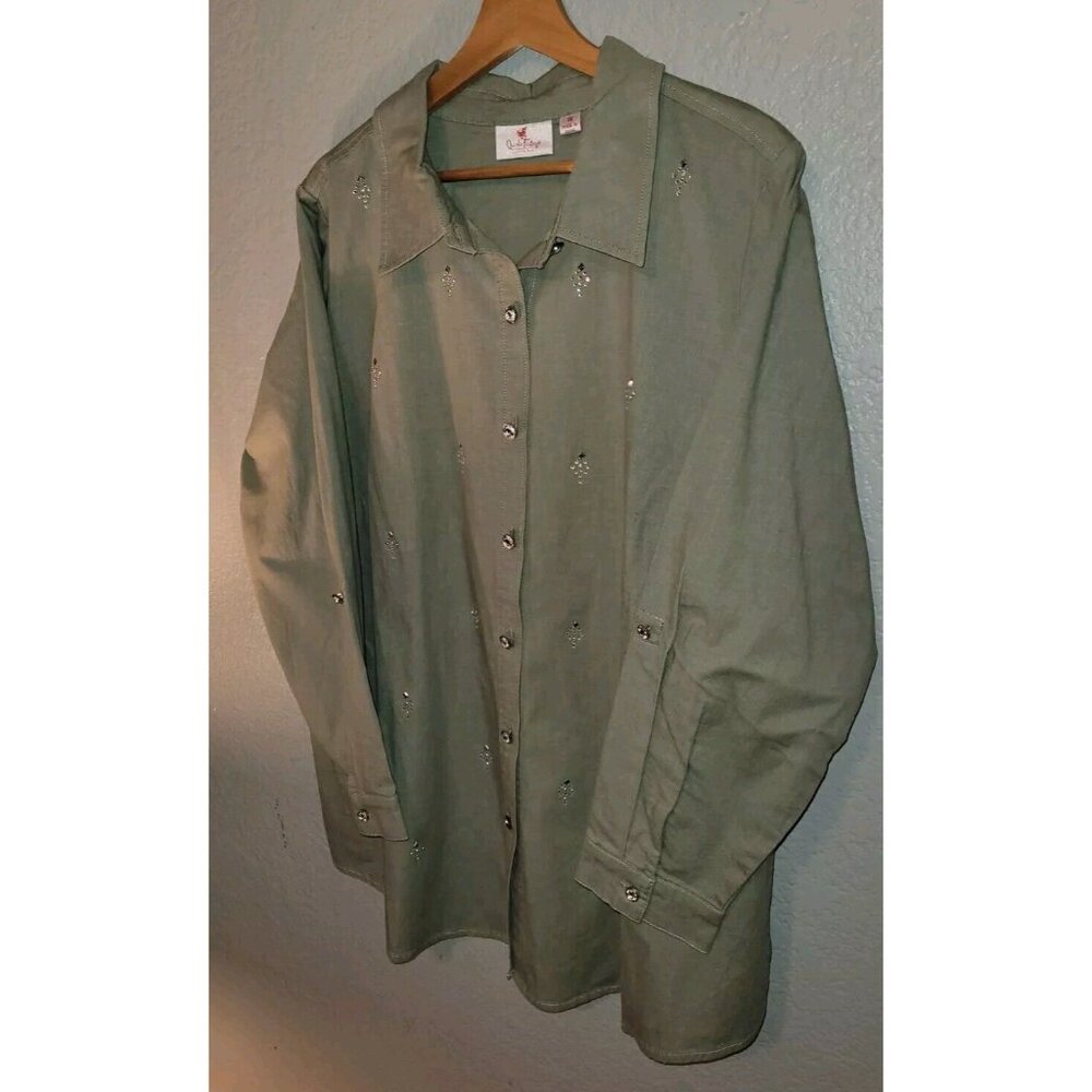 1XL Lot 3 Quacker Factory Knit Tops 1x Cotton Embellished Embroidered Long Sleev - Picture 5 of 16